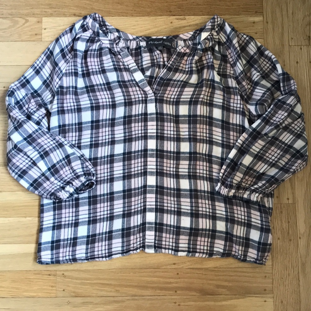 Michael Stars V-neck, flannel blouse.